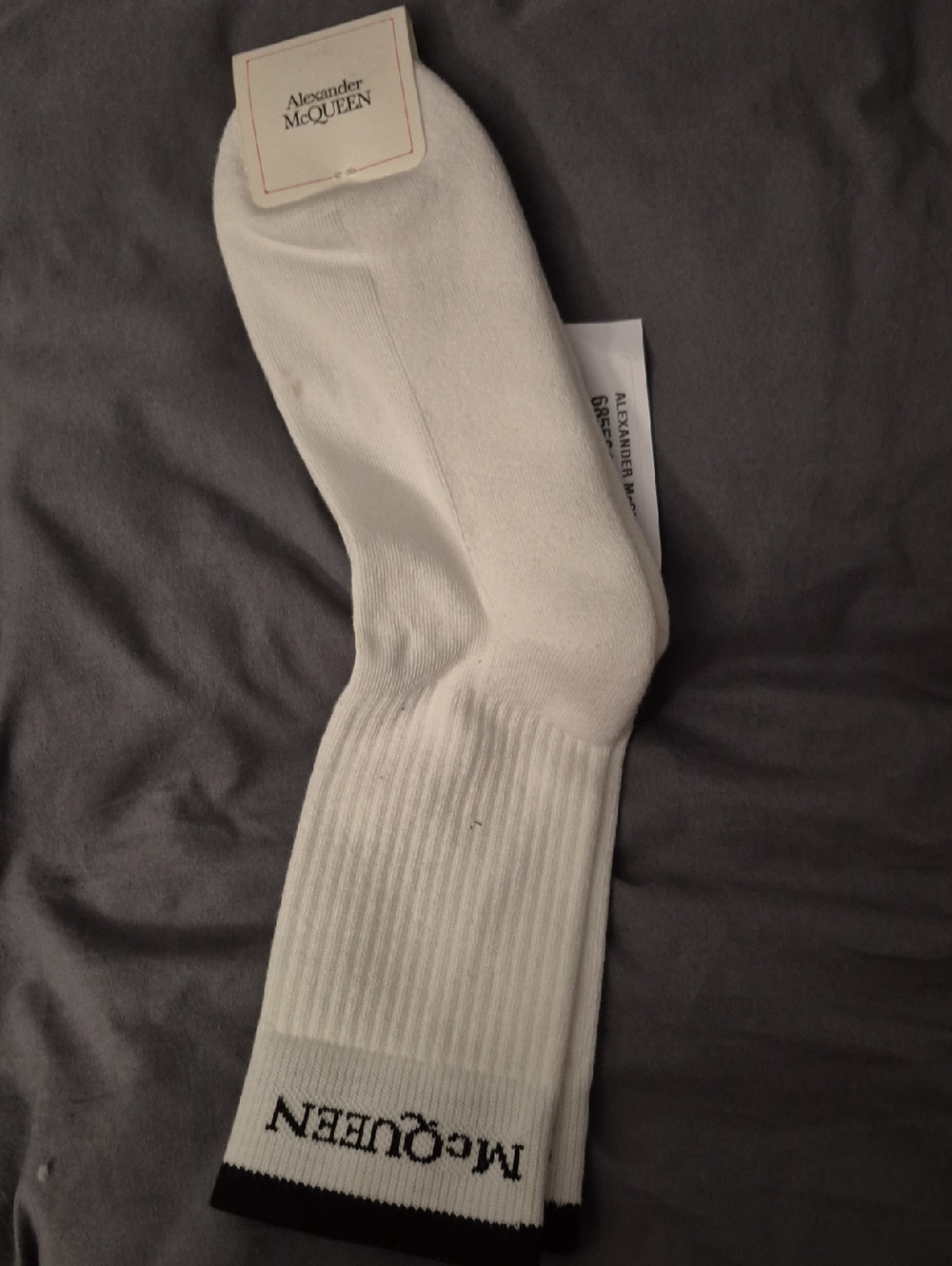 Alexander McQueen White Crew Socks with Black Logo Trim